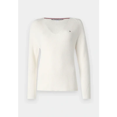 Abbildung von Tommy Hilfiger Damen Pullover Cardi Fine V Ausschnitt, Elfenbein (Ivory Petal), XXS