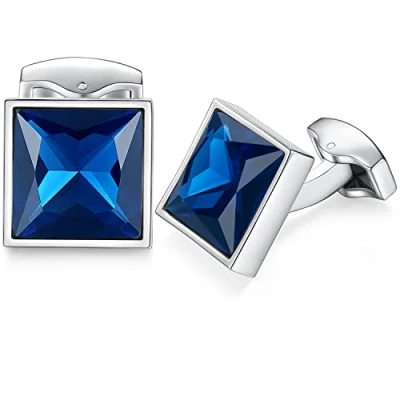 Abbildung von HONEY BEAR Manschettenknöpfe mit Swarovski Kristall Edelstahl für Herren Hochzeit,MEHRWEG (Blau)