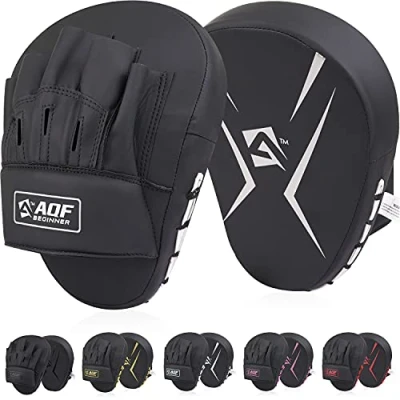 Abbildung von AQF Boxing Pads für Training Punching Muay Thai Rex Leder Gebogene Boxhandschuhe MMA, Kickboxen, Karate, Sparring &amp; Kampfsportarten (Silver)