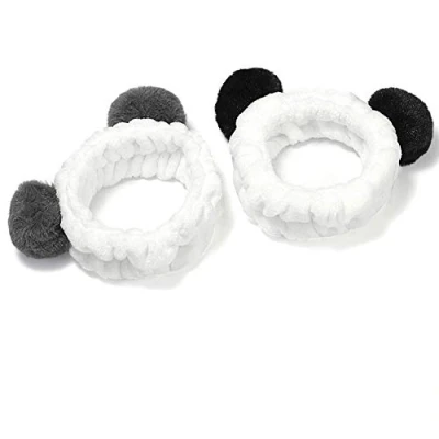 Abbildung von Co link 2pcs Haarband, Frauen Mädchen Nettes Panda Ohr Stirnband Make up duschkopf Haarband (Black Ear and Grey Ear)