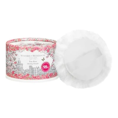 Abbildung von Woods of Windsor Rose Talkumpuder, blumiger Staubpuder mit Body Puff, duftendes Puder für Frauen zur Unterstützung der Geruchskontrolle und Scheuerung, echter Rosenduft 100g