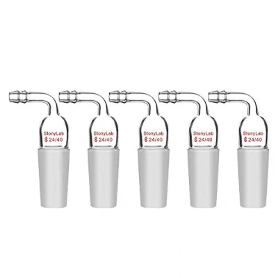 Abbildung von StonyLab 5 Packung Glas Inlet Adapter Vakuum, 90 Bend mit 24/40 Männlichem Gelenk und 10mm Schlauch Vakuum/Inertglas Verbindungs