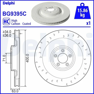 Abbildung von DELPHI BG9395C Bremsscheibe 400 36 5 Belüftet beschichtet hochgekohlt ohne Radlager, ABS Sensorring