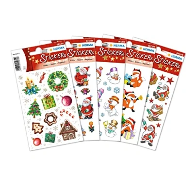 Abbildung von HERMA 15502 Aufkleber Weihnachtsmotive klein groß, 210 Stück, Weihnachten Sticker mit Weihnachtsmann Schneemann Sterne Motiv, Kinder Etiketten für Weihnachtsdeko Geschenke Adventskalender Winter Deko