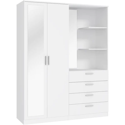Abbildung von FORTE DEWANIA Kleiderschrank 160, Schrank mit offenen Regalfächern und Spiegel, Holzwerkstoff, Weiß, 159,3 cm breit, 203,4 hoch, 52,7 tief