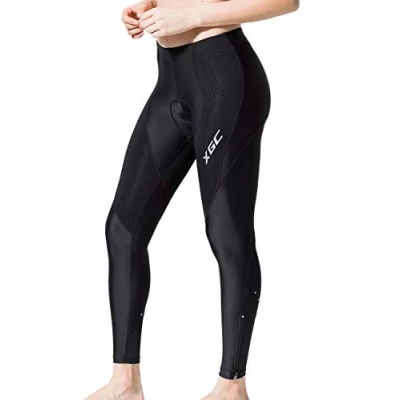 Abbildung von Damen Lange Radlerhose Fahrradhose Radhose Radsportshorts für Frauen Elastische Atmungsaktive 4D Schwamm Sitzpolster mit Einer Hohen Dichte (Black, XL)