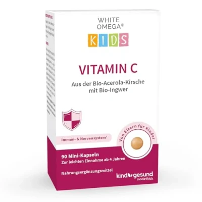 Abbildung von Vitamin C für Kinder aus Bio Acerola Kirsche mit Ingwer das Immunsystem zuckerfrei 90 Mini Kapseln (1 Monat)