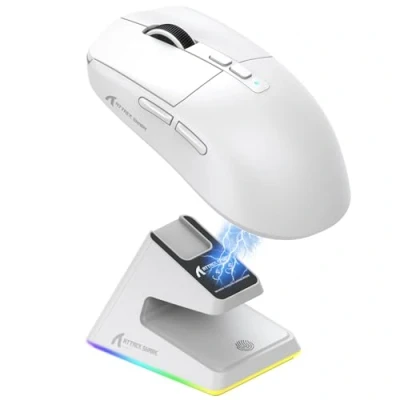 Abbildung von ATTACK SHARK X6 49g Superlight Maus mit magnetischer Ladestation, PixArt PAW3395 Gaming Sensor, BT/2,4G kabellose/kabelgebundene Maus, 26000 DPI, X3 verbesserte Office Mäuse für Win11 (weiß)