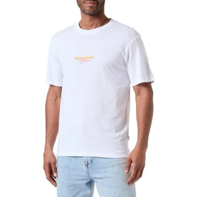 Abbildung von JACK&amp;JONES Herren JORARUBA Puff Branding Tee SS Crew Neck T Shirt, Bright White, M
