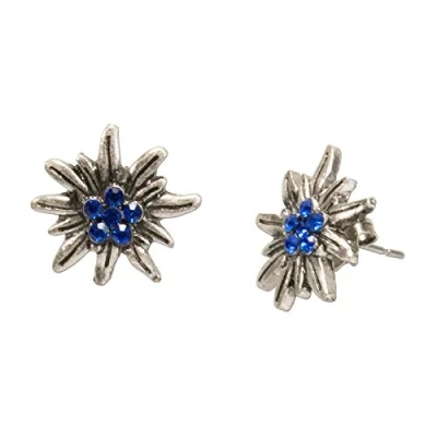 Abbildung von Alpenflüstern Trachten Ohrstecker Strass Edelweiß mini Damen Trachtenschmuck, Ohrringe antik silber farben mit Steinen (blau) DOR033