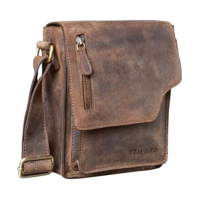 Abbildung von STILORD &#039;Pete&#039; Umhängetasche Leder klein Männer Schultertasche Vintage Messenger Bag Herren 8,4 Zoll Tablettasche echtes Leder, Farbe:calais braun