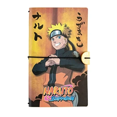 Abbildung von Grupo Erik Reisetagebuch zum Selberschreiben Naruto Tagebuch für Erwachsene und Kinder Bullet Journal Heft liniertes Kleines Notizbuch Leder (Synthetisch) mit Gummiband