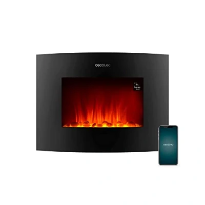 Abbildung von Cecotec Dekorativer Elektrischer Kaminofen ReadyWarm 2250 Curved Flames Connected. 22&quot;, 2000 W, Steuerung über Wi Fi, Fernbedienung, Gekrümmte Anzeigetafel aus gehärtetem Glas, 20 m2