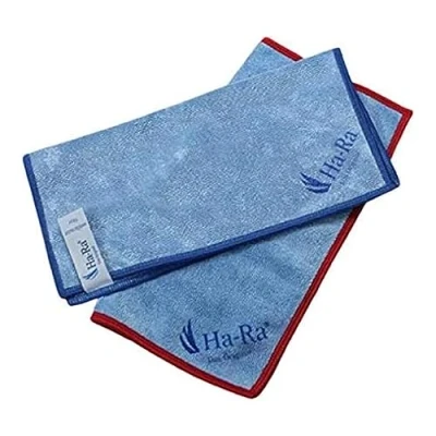Abbildung von Ha Ra Star Tuch blau 2er Set I Mikrofaser für Oberflächen Reinigung Putztücher mit blauen &amp; roten Saum in 40 x cm Hochleistungs hohe Reinigungskraft streifenfrei