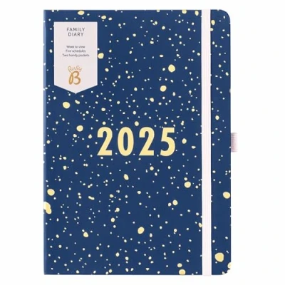Abbildung von Busy B Familienkalender von Januar bis Dezember 2025 Marineblau Spray A5 Wochenübersicht Terminkalender, mit 5 Terminplaner und Abreisslisten
