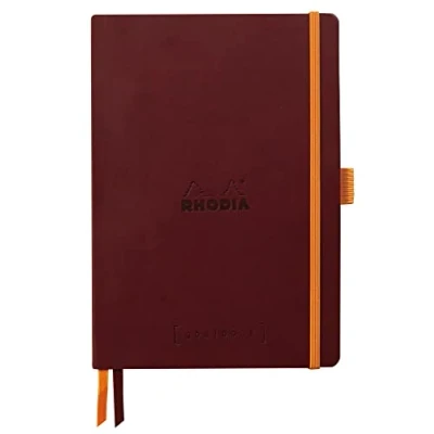 Abbildung von Rhodia 117800C Notizheft Softcover Rhodiarama Goalbook DIN A5 (14,8x21 cm), 120 Blatt, DOT, 2 Lesezeichenbänder, Gummizugverschluss, Cover aus Kunstleder Weinrot, 1 Stück