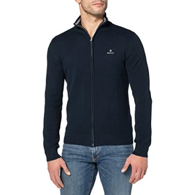 Abbildung von GANT Herren Cotton Pique Zip Cardigan Pullover, Evening Blue, XXXL