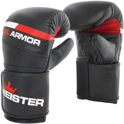Abbildung von Meister Gel Armor Vollrindleder Bag Mitts W/Handgelenk Unterstützung (12oz 16oz), schwarz