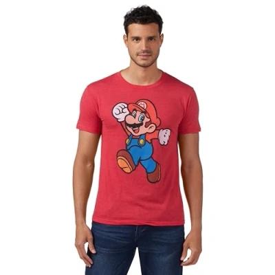 Abbildung von Nintendo Herren Super Mario Jump Pose T Shirt, Rot meliert, XL