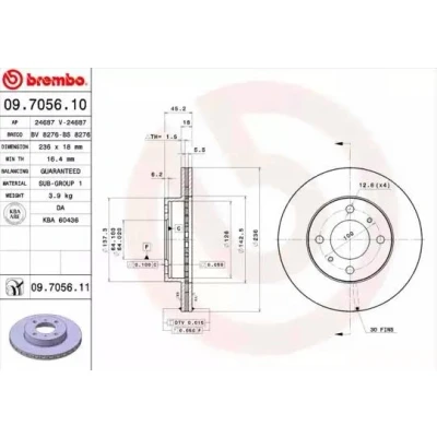 Abbildung von BREMBO COATED DISC LINE 09.7056.11 Bremsscheibe 236 18 4 innenbelüftet beschichtet MITSUBISHI: COLT 5, Carisma Hatchback, Lancer 6 Limousine