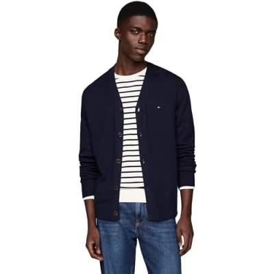 Abbildung von Tommy Hilfiger Herren Strickjacke Cardigan Pima Org Ctn Cashmere mit Knopfleiste, Blau (Desert Sky), M