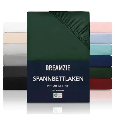 Abbildung von Dreamzie Spannbetttlaken 180x200 cm Hoher Steg bis 33 100% Mikrofaser Grün Schadstoffgeprüft (Oeko TEX), Bettlaken mit Gummizug