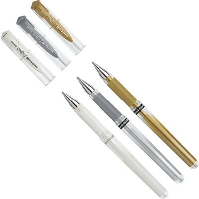 Abbildung von 3er Bundle Gelroller uni ball® SIGNO UM 153, Schreibfarbe: [Weiß] + [Gold] [Silber])