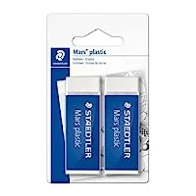 Abbildung von STAEDTLER 526 50 BK2D Radierer Mars plastic phtalat und latexfrei, 2 Stück auf Blisterkarte, weiß