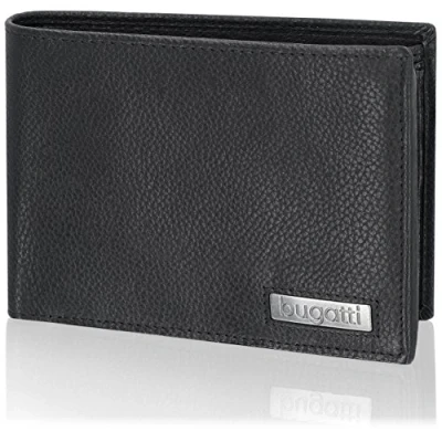 Abbildung von bugatti Cali Geldbörse Herren Leder Portemonnaie Querformat Schwarz Geldbeutel Portmonee Wallet Brieftasche Männer Portmonaise