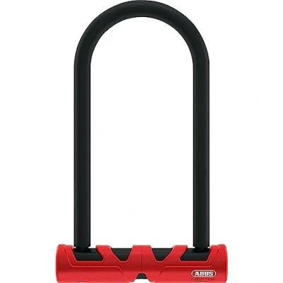 Abbildung von ABUS Bügelschloss Ultimate 420 + USH Halter Sicherungskabel Cobra 10/120 Fahrradschloss Set Sicherheitslevel 12 Schwarz/Rot 230 mm Bügelhöhe