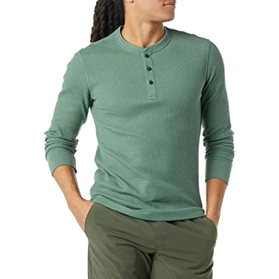 Abbildung von Amazon Essentials Herren Langärmeliges Waffel Henley, Schmale Passform, Grün, M