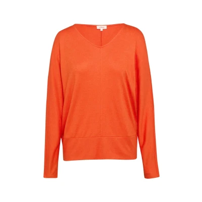 Abbildung von s.Oliver Langarm MIT V Ausschnitt Langarmshirt, Damen, Größe: 34, Orange