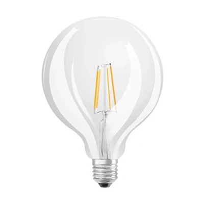 Abbildung von Osram LED Star+ GlowDim Classic Globe Lampe, in Ballform mit E27 Sockel, Ersetzt 60 Watt, Filamentstil Klar, Warmweiß 2700 Kelvin bis 2000 Kelvin, 4er Pack