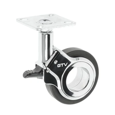Abbildung von GTV Möbelrollen GIRA Lenkrollen Rollen für Möbel mit Bremse Durchmesser 60 mm aus Kunststoff und Stahl Schwarz + chrom