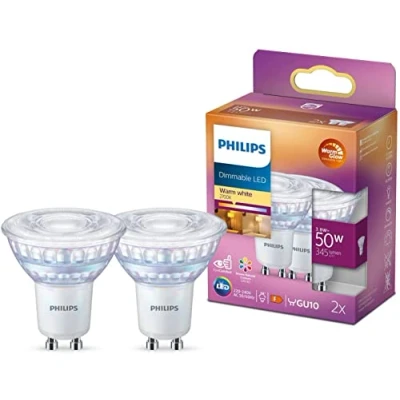 Abbildung von PHILIPS LED Classic GU10 WarmGlow Lampe, 50W, Reflektor, dimmbar, warmweiß, Doppelpack