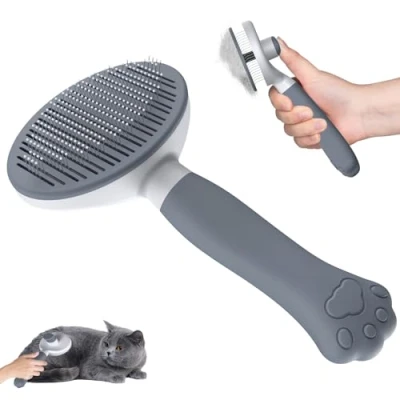 Abbildung von Zivacate Katzenbürste Hundebürste [Ergonomischer Griff &amp; Ein Klick Reinigung Patented Design] Selbstreinigende Bürste Für kurz langhaarige Hunde/Katzen/Kaninchen, Unterwollbürste(grau)