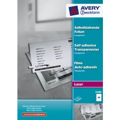 Abbildung von AVERY Zweckform 3480 Transparente Folien für Laserdrucker und Kopierer (100 selbstklebende Folien, A4, mattierte Oberfläche, hervorragend bezeichenbar, stapelverarbeitbar, Folienstärke 0,14mm)