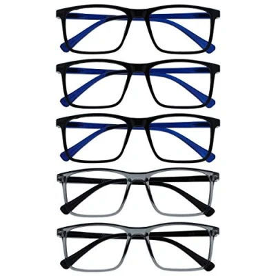 Abbildung von OPULIZE Ink Lessebrille 5er Pack Groß Rechteckig Rahmen Federscharniere Kratzfest Schwarze Grau Herren Damen RRRRR4 11177 +3.00