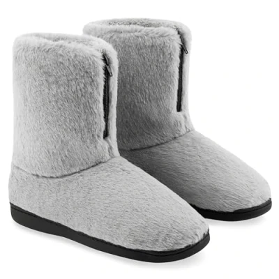 Abbildung von CityComfort Winter Hausschuhe Damen Mit Rutschfester Sohle Reißverschluss, Größe 36 41, 100% Polyester Flauschige (Grau, EU)