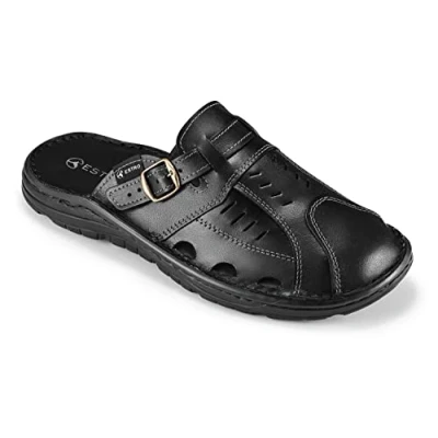 Abbildung von ESTRO Sandalen Herren Leder Pantoletten Echtleder Sommerschuhe Schlappen mit Rutschfeste Gummisohle S4 (40, Schwarz)
