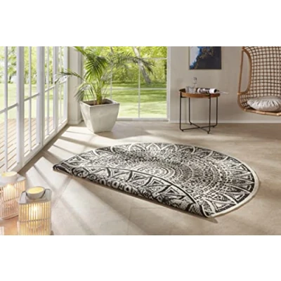 Abbildung von freundin Home Collection Lilja Flachgewebe In und Outdoor Wendeteppich Wetterfest Modernes Mandala Design Teppich für Balkon Terrasse Garten Wintergarten Wohnzimmerteppich Wasserfest, Ø 240 cm