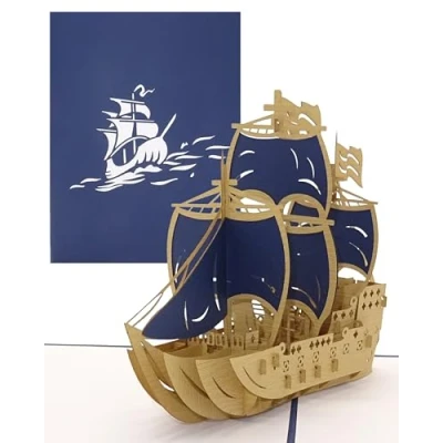 Abbildung von Pop Up Karte Schiff Boot 3 Master Blau, Schifffahrt, Reisegutschein, 3D Schiffe, Urlaubsgutschein, Geburtstagskarte