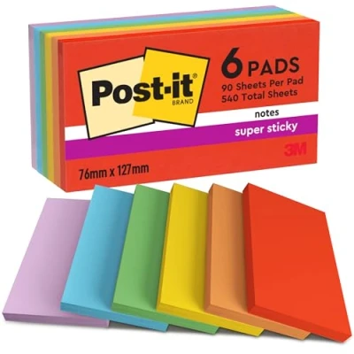 Abbildung von Post it Super Sticky Notes, Playful Collection, 127 mm x 76 mm, 6 Blöcke à 90 Blatt
