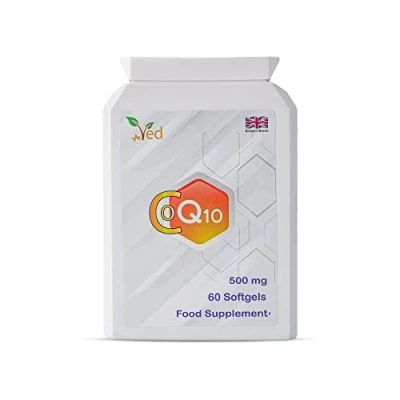 Abbildung von Ved&#039;s CoQ10 500 mg Co Enzym Q10 Höchste Festigkeit Natürlich fermentiertes Ubiquinon Coenzym Überlegene natürliche Formel 60 Kapseln Vorrat für 2 Monate