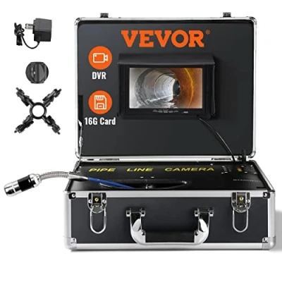 Abbildung von VEVOR 7&quot; Profi Rohrkamera 20m Industrie Inspektionskamera 1000TVL Endoskop Kanalkamera 16GB SD Karte IP68 Wasserdicht 480P Farbmonitor DVR 4500mAh Lithium Akku 6 Std. Dauerbetrieb inkl. Transportkoffe