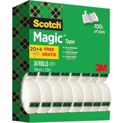 Abbildung von Scotch Magic Tape Vorteilspack, 24 Rollen, 19 mm x 33 m Unsichtbares Klebeband für allgemeine Zwecke zur Reparatur, Etikettierung und Versiegelung von Dokumenten
