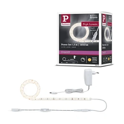 Abbildung von Paulmann 78955 LED Stripe SimpLED Power 1,5m mit Schnurdimmer 1100lm/m incl. 1x17 Watt IP44 dimmbar Lichtband Weiß Lichtstreifen Kunststoff 3000 K