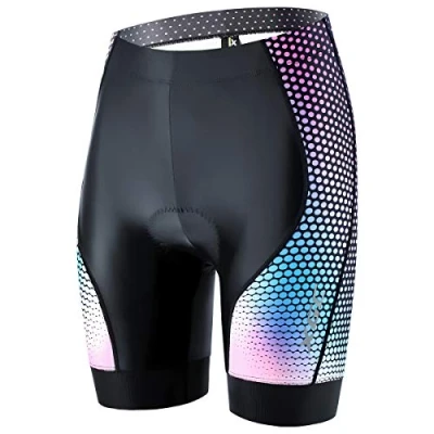 Abbildung von XGC Damen Kurze Radlerhose und Radunterhose Radsportshorts Fahrradhose für Frauen elastische 4D Schwamm Sitzpolster mit Einer hohen Dichte (M, Black_Pink)