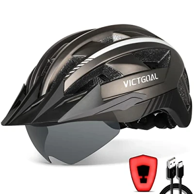 Abbildung von VICTGOAL Fahrradhelm Herren Damen MTB Helm mit Abnehmbarer Magnetische Schutzbrille Visier Atmungsaktiv 21 Belüftungskanäle Radhelm Einstellbare Fahrradhelme (XL: 59 63cm, Ti)
