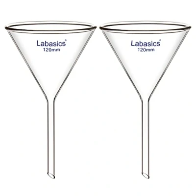 Abbildung von Labasics Borosilikatglas Trichter, 2er Pack Schwere Glaswand Trichter Glass Funnel Kurzer Stiel 120 mm Durchmesser, Stiellänge